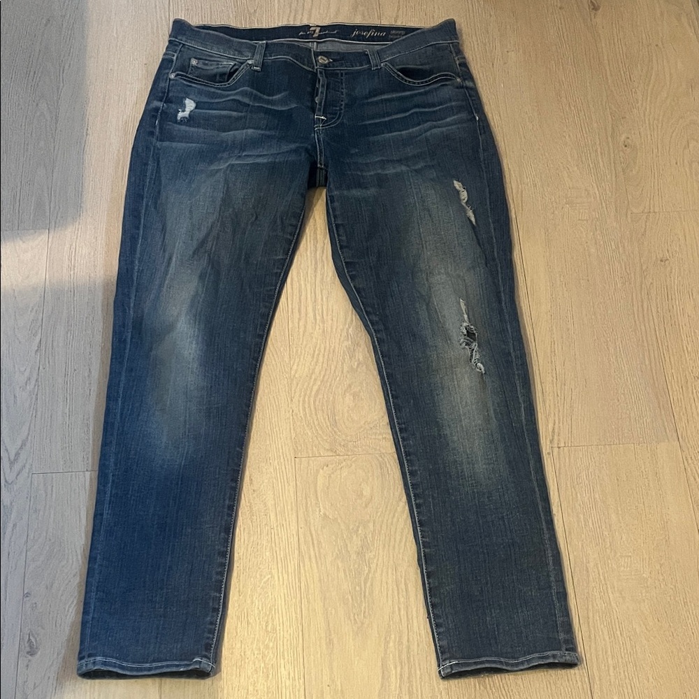 7 For All Mankind Dark Blue Straight Leg Jeans. Josephine boyfriend jeans.